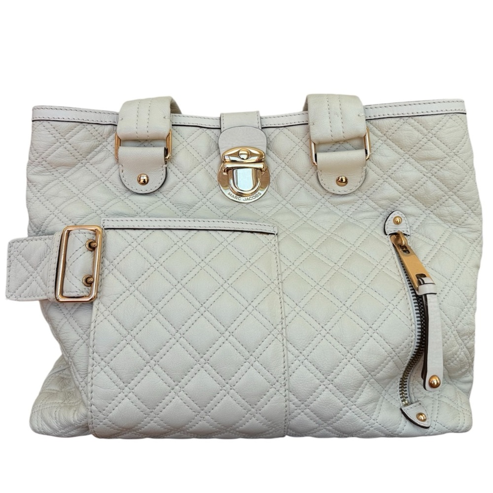 Authentic MARC JACOBS ‘Ursula’ Cream Calfskin Leather Quilted Bag w/ Dust Bag
